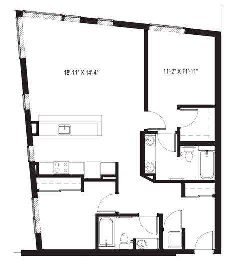 a floor plan of a small apartment with a bedroom and a living room
